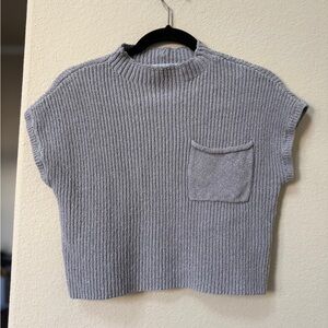 Free People Beach Gray Ribbed Knit Sweater with Pocket cropped size XS